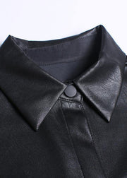 Pu leather jacket women autumn mid-length lapel sleeveless leather jacket - SooLinen