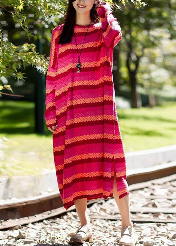 Pullover Sweater dresses RefashionStripe Split Long Sleeve Woollen Dress