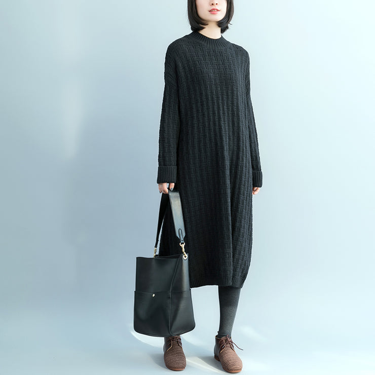 Pullover Pullover Kleider Frauen O-Ausschnitt schwarzes übergroßes Strickkleid