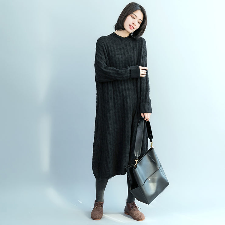 Pullover Pullover Kleider Frauen O-Ausschnitt schwarzes übergroßes Strickkleid