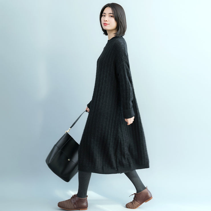 Pullover Sweater dresses Women O neck black oversized knitted dress