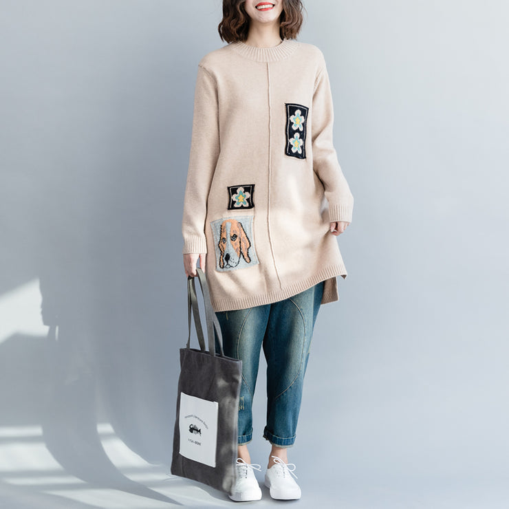 Pullover Sweater outfit Women o neck  beige Hipster knit tops