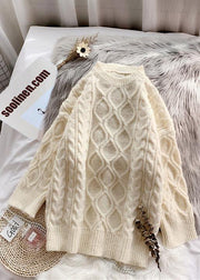 Pullover beige Sweater weather Street Style o neck baggy Hipster knitted tops - SooLinen
