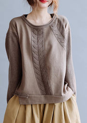Pullover chocolate crane tops o neck casual sweaters - SooLinen