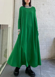 Pullover green Sweater dresses plus size o neck exra large hem DIY  sweater dresses - SooLinen