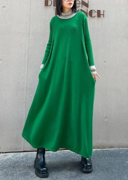 Pullover green Sweater dresses plus size o neck exra large hem DIY  sweater dresses - SooLinen