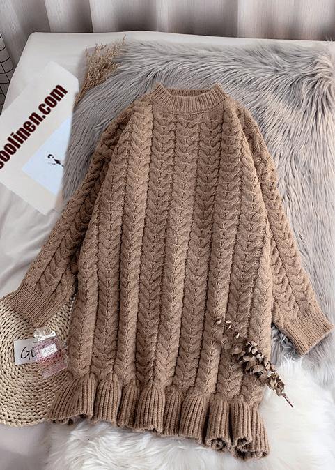 Pullover khaki Sweater Wardrobes Street Style o neck thick oversize fall knitwear - SooLinen