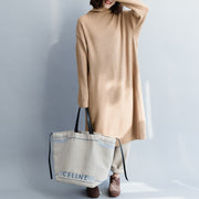 Pullover khaki Sweater dress outfit Moda Hipster high neck baggy knit dress