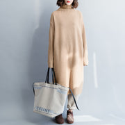 Pullover khaki Sweater dress outfit Moda Hipster high neck baggy knit dress