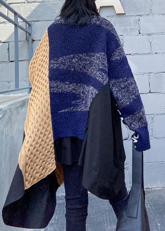 Pullover multicolor top o neck asymmetric oversize spring knitwear - SooLinen