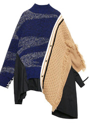 Pullover multicolor top o neck asymmetric oversize spring knitwear - SooLinen