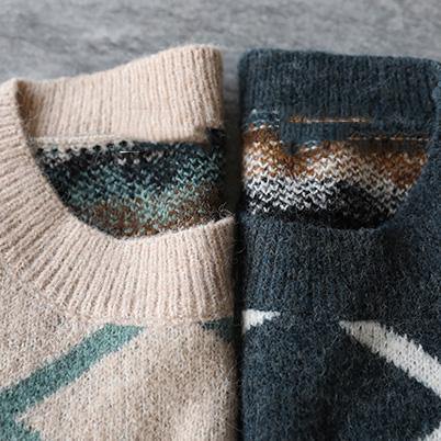 Pullover o neck khaki Geometry knitwear casual wild knit top silhouette - SooLinen