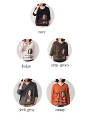 Pullover orange Cartoon print knit blouse fall fashion  knitwear pockets - SooLinen