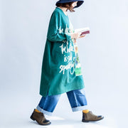 Pure cotton green cat print oversized dresses plus size causal jumpers