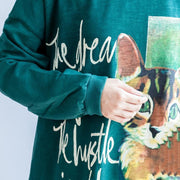 Übergroße Kleider mit grünem Katzendruck aus reiner Baumwolle plus lässige Pullover