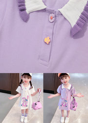 Purple  Patchwork Cotton Baby Girls Dress Ruffled Summer