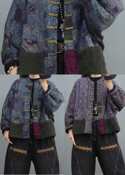 Purple Blue Pockets Patchwork Fine Cotton Filled Puffers Jackets Winter