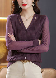 Purple Button Ice Size Knit Cardigan Long Sleeve