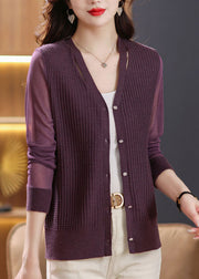 Purple Button Ice Size Knit Cardigan Long Sleeve