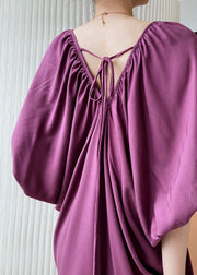 Purple Cotton Robe Dresses Side Open Cold Shoulder Batwing Sleeve