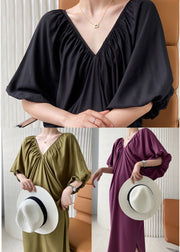 Purple Cotton Robe Dresses Side Open Cold Shoulder Batwing Sleeve