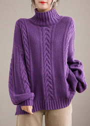 Purple Cozy Knit Sweater Tops Turtle Neck Chunky Oversized Winter