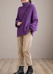 Purple Cozy Knit Sweater Tops Turtle Neck Chunky Oversized Winter