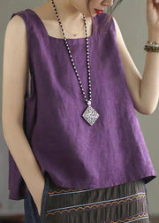 Purple Cozy Solid Linen Vest Sleeveless