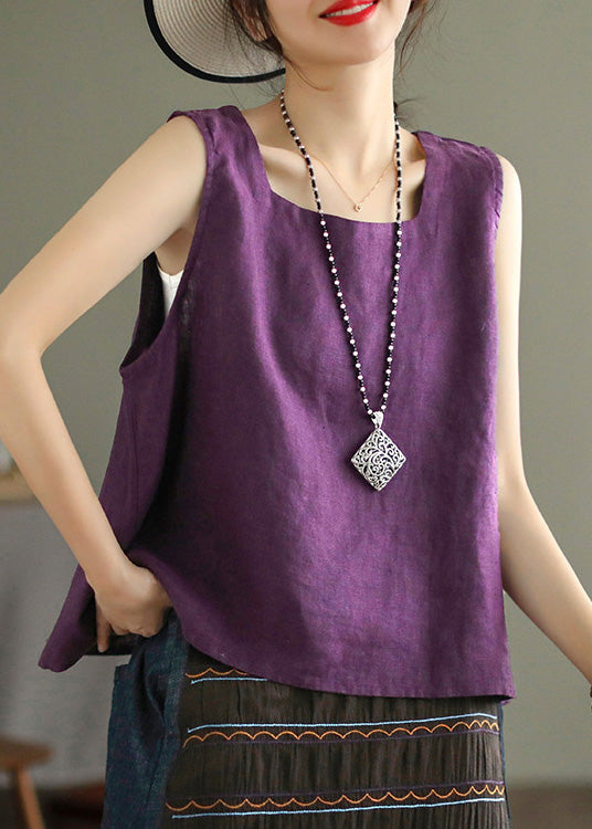 Purple Cozy Solid Linen Vest Sleeveless