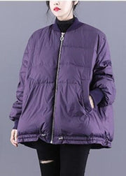 Purple Fine Cotton Filled Puffer Jacket Zip Up Drawstring Winter