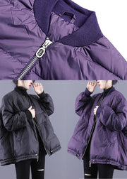 Purple Fine Cotton Filled Puffer Jacket Zip Up Drawstring Winter