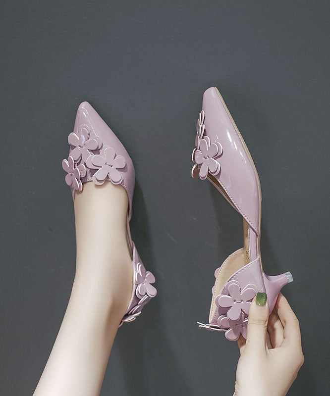 Purple Kitten Heels Fashion Floral Splicing Pointed Toe