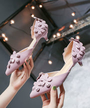 Purple Kitten Heels Fashion Floral Splicing Pointed Toe