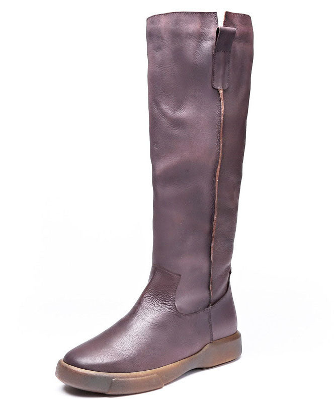 Purple Knee Boots Platform Cowhide Leather Comfy Splicing Zippered