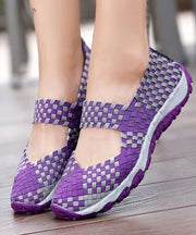 Purple Knit Fabric Handmade Splicing Flat Shoes For Women