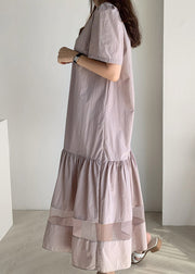 Purple Lace Patchwork Maxi Dresses Short Sleeve