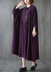 Purple Loose Vacation Dresses Stand Collar Spring