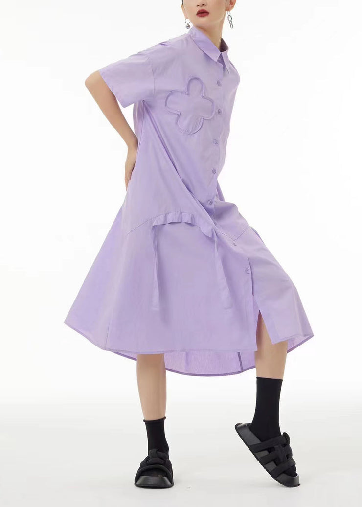 Purple Patchwork Applique Cotton Vacation Dresses Tassel Summer