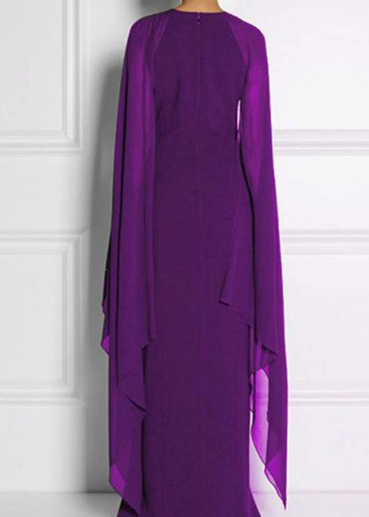 Purple Patchwork Chiffon Dresses Asymmetrical Front Open Summer