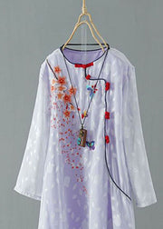 Purple Patchwork Chiffon Dresses Embroidered Chinese Button Spring