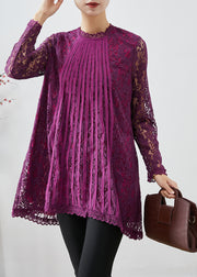 Purple Patchwork Lace Shirts Hollow Out Fall