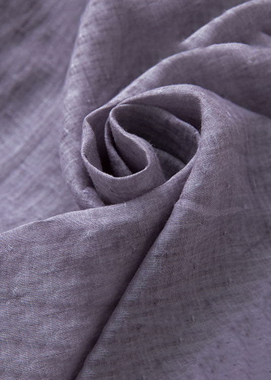 Purple Patchwork Linen Blouse Shirt Top V Neck Embroidered Half Sleeve