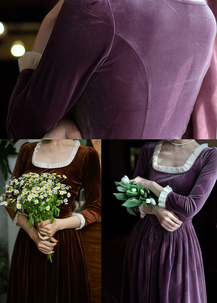Purple Patchwork Silk Velour Holiday Dress Wrinkled Spring