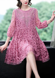Purple Patchwork Tulle Dress Embroidered O-Neck Summer