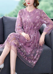 Purple Patchwork Tulle Holiday Dress Cinched Hollow Out Summer