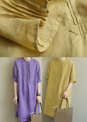 Purple Patchwork low high design Cotton Dress Half Sleeve