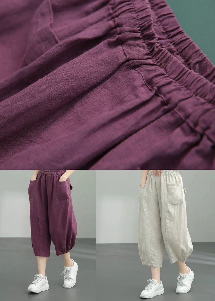 Purple Pockets Patchwork Linen Lantern Pants Summer