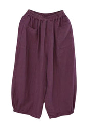 Purple Pockets Patchwork Linen Lantern Pants Summer