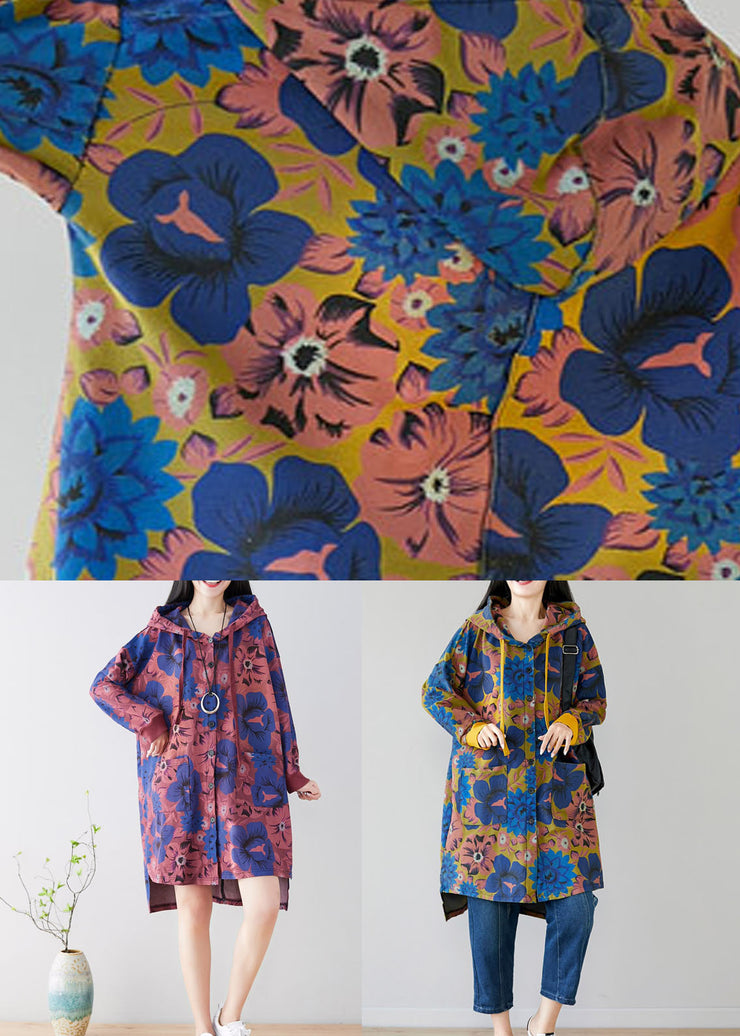 Purple Print Patchwork Cotton Hooded Coat Spring