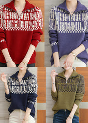 Purple Print Wool Knit Sweaters Peter Pan Collar Long Sleeve